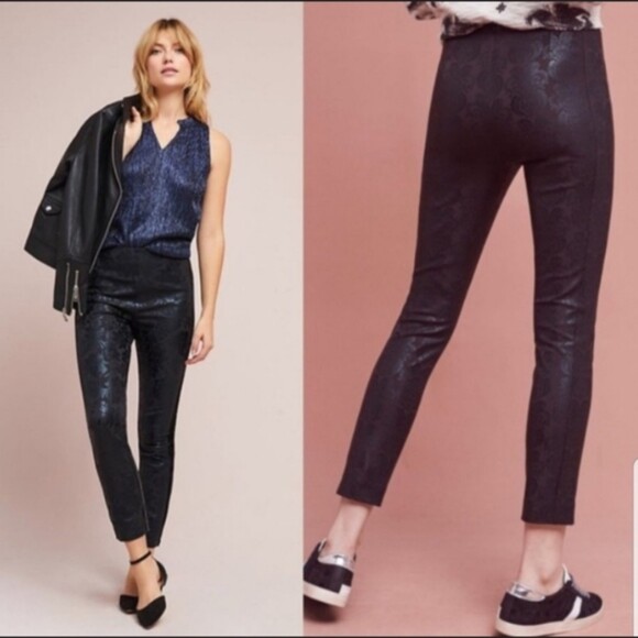 Anthropologie Essential Skinny Damask Print Ankle Pant - Black 4 - Picture 1 of 7